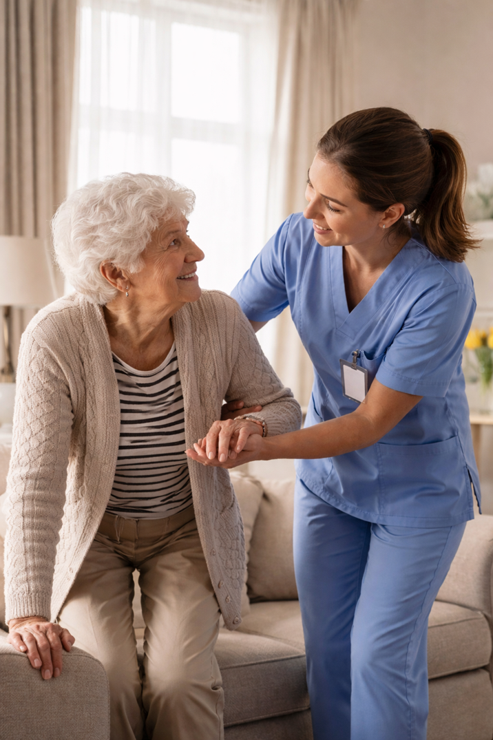 Caregiver assisting a senior at home